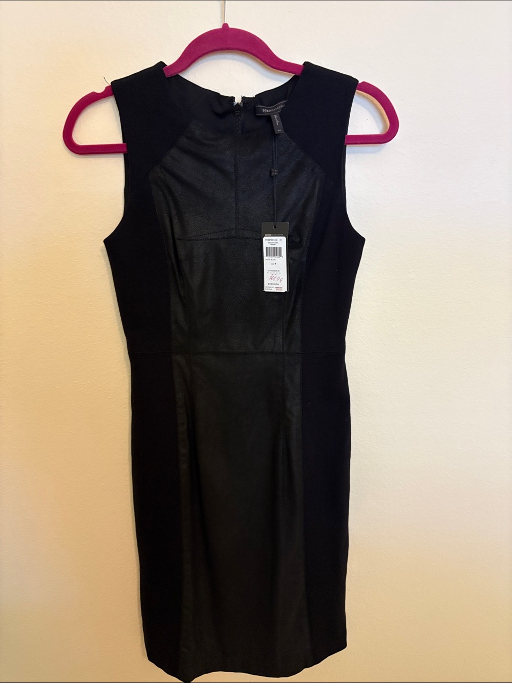BCBGMaxAzria Black Sleeveless Faux-Leather Paneled Midi Dress